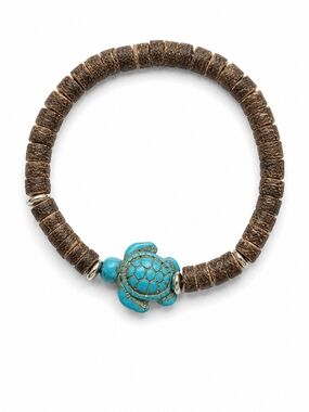 Turquoise Sea Turtle Beaded Stretch Bracelet - Blue and Brown